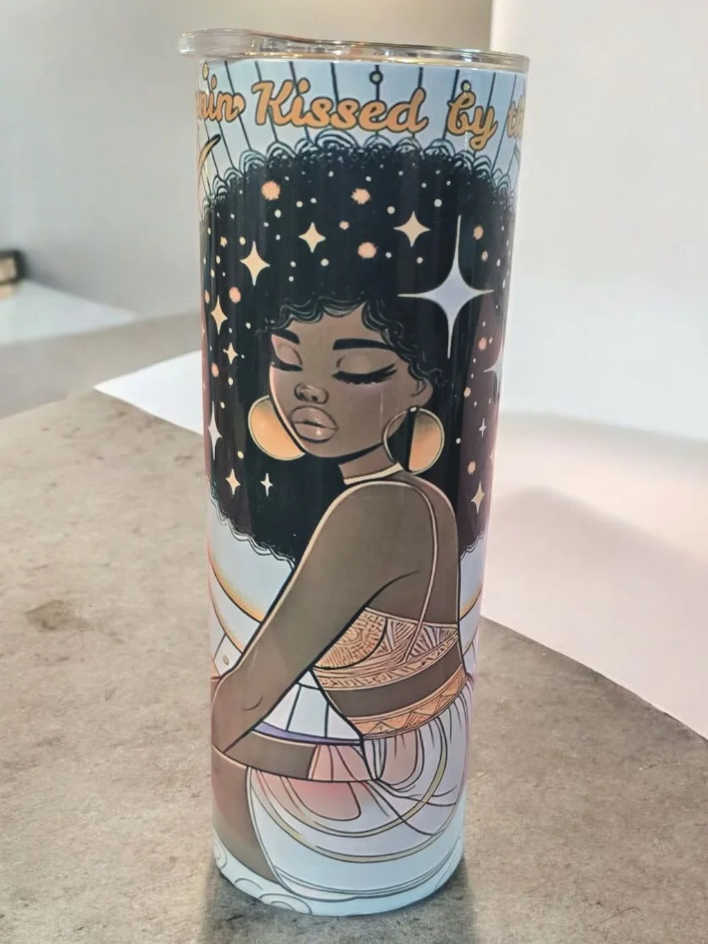 Women’s 20 Oz Tumbler - Black Woman Natural Hair Gold Artwork